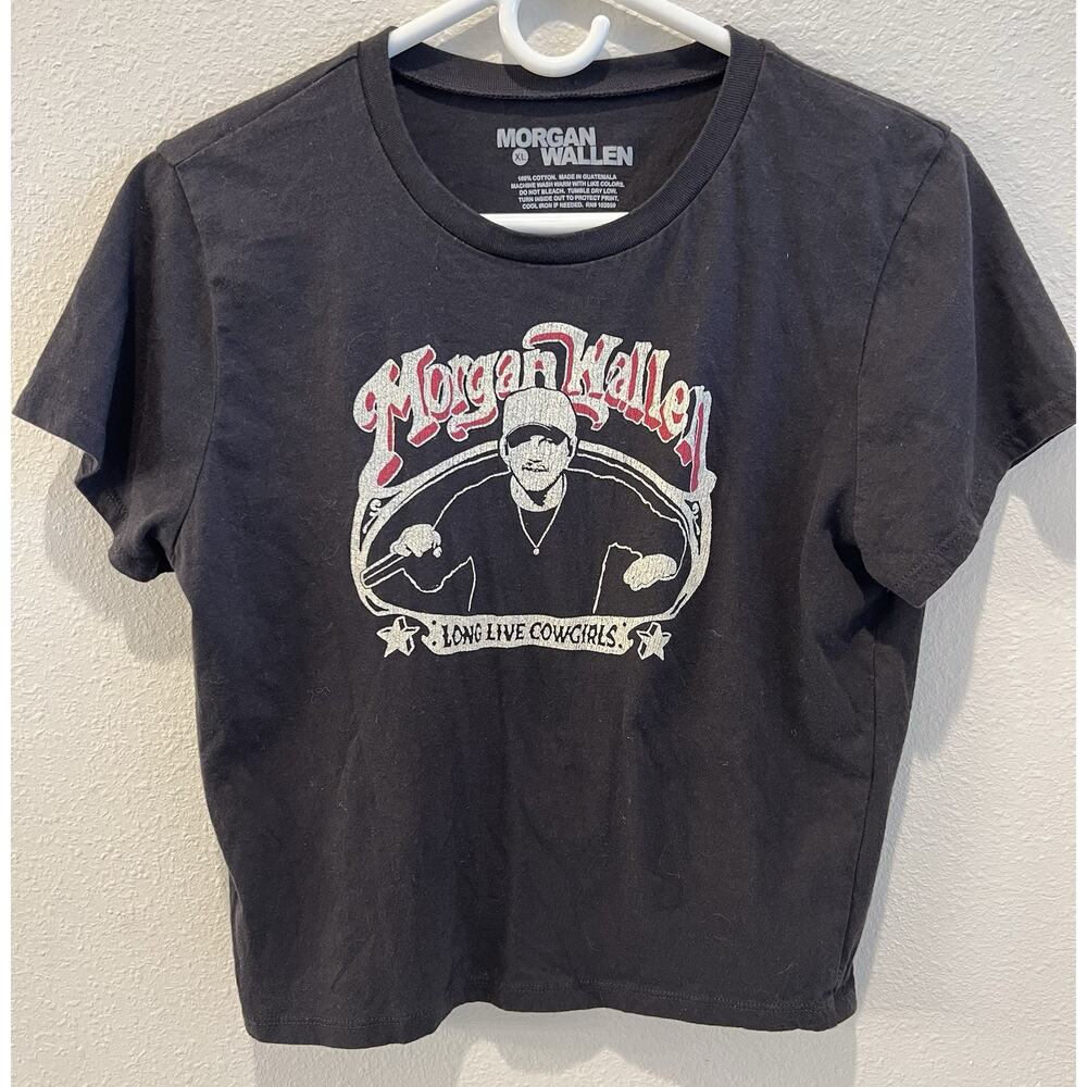 Morgan Wallen XL Women’s Crop Band T-shirt. Black W/ Red And White Graphics